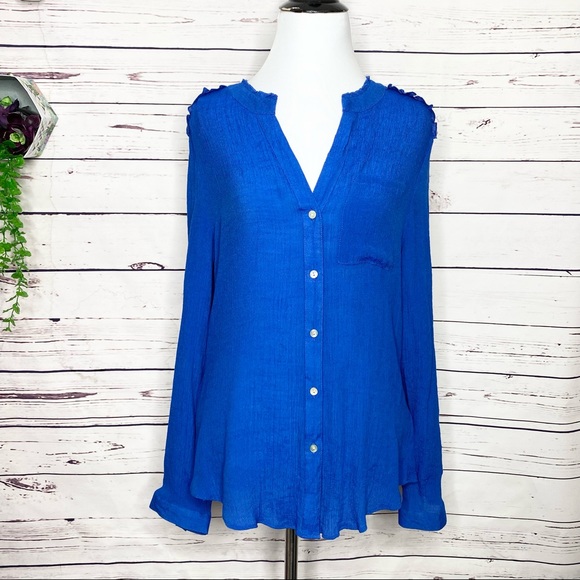 Zac & Rachel Blue Lightweight Button Up Shirt Size Large - Picture 8 of 10